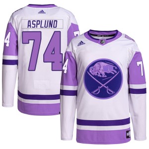 Rasmus Asplund Men's Adidas Buffalo Sabres Authentic White/Purple Hockey Fights Cancer Primegreen Jersey
