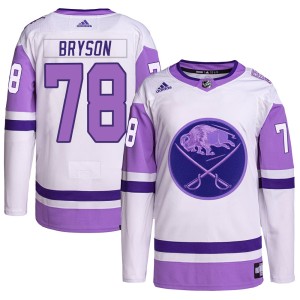 Jacob Bryson Men's Adidas Buffalo Sabres Authentic White/Purple Hockey Fights Cancer Primegreen Jersey