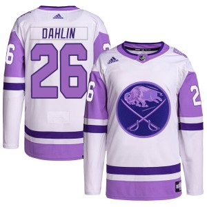 Rasmus Dahlin Men's Adidas Buffalo Sabres Authentic White/Purple Hockey Fights Cancer Primegreen Jersey