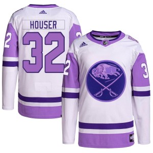 Michael Houser Men's Adidas Buffalo Sabres Authentic White/Purple Hockey Fights Cancer Primegreen Jersey