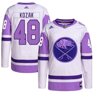 Tyson Kozak Men's Adidas Buffalo Sabres Authentic White/Purple Hockey Fights Cancer Primegreen Jersey