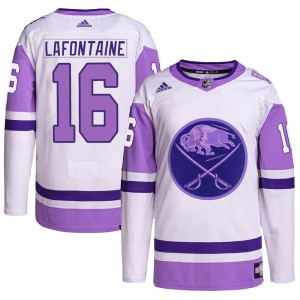 Pat Lafontaine Men's Adidas Buffalo Sabres Authentic White/Purple Hockey Fights Cancer Primegreen Jersey