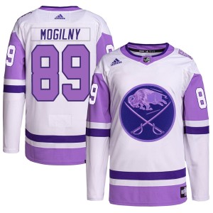 Alexander Mogilny Men's Adidas Buffalo Sabres Authentic White/Purple Hockey Fights Cancer Primegreen Jersey