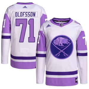 Victor Olofsson Men's Adidas Buffalo Sabres Authentic White/Purple Hockey Fights Cancer Primegreen Jersey