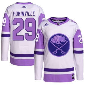 Jason Pominville Men's Adidas Buffalo Sabres Authentic White/Purple Hockey Fights Cancer Primegreen Jersey
