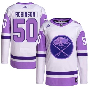 Eric Robinson Men's Adidas Buffalo Sabres Authentic White/Purple Hockey Fights Cancer Primegreen Jersey