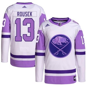 Lukas Rousek Men's Adidas Buffalo Sabres Authentic White/Purple Hockey Fights Cancer Primegreen Jersey