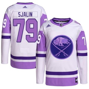 Calle Sjalin Men's Adidas Buffalo Sabres Authentic White/Purple Hockey Fights Cancer Primegreen Jersey