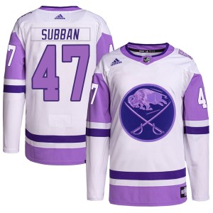 Malcolm Subban Men's Adidas Buffalo Sabres Authentic White/Purple Hockey Fights Cancer Primegreen Jersey
