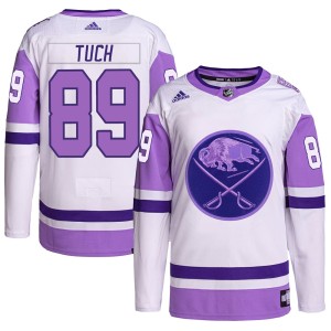 Alex Tuch Men's Adidas Buffalo Sabres Authentic White/Purple Hockey Fights Cancer Primegreen Jersey