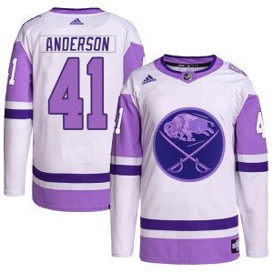 Craig Anderson Youth Adidas Buffalo Sabres Authentic White/Purple Hockey Fights Cancer Primegreen Jersey