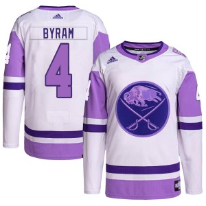 Bowen Byram Youth Adidas Buffalo Sabres Authentic White/Purple Hockey Fights Cancer Primegreen Jersey