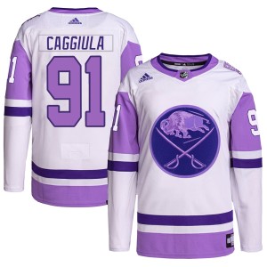 Drake Caggiula Youth Adidas Buffalo Sabres Authentic White/Purple Hockey Fights Cancer Primegreen Jersey