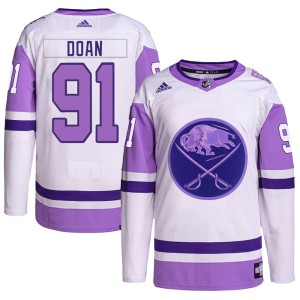 Josh Doan Youth Adidas Buffalo Sabres Authentic White/Purple Hockey Fights Cancer Primegreen Jersey