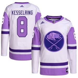 Michael Kesselring Youth Adidas Buffalo Sabres Authentic White/Purple Hockey Fights Cancer Primegreen Jersey