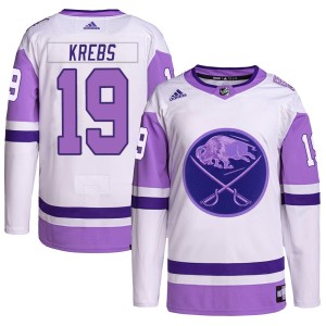 Peyton Krebs Youth Adidas Buffalo Sabres Authentic White/Purple Hockey Fights Cancer Primegreen Jersey