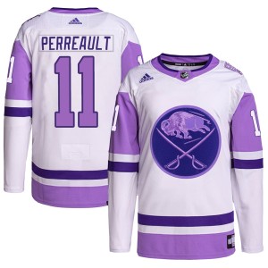 Gilbert Perreault Youth Adidas Buffalo Sabres Authentic White/Purple Hockey Fights Cancer Primegreen Jersey