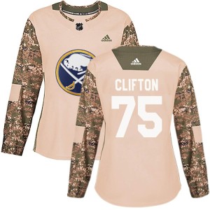 Connor Clifton Women's Adidas Buffalo Sabres Authentic Camo Veterans Day Practice Jersey