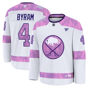 Bowen Byram Youth Fanatics Buffalo Sabres Premium White 2024 Hockey Fights Cancer Practice Jersey