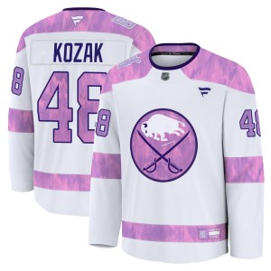 Tyson Kozak Youth Fanatics Buffalo Sabres Premium White 2024 Hockey Fights Cancer Practice Jersey