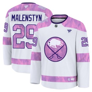 Beck Malenstyn Youth Fanatics Buffalo Sabres Premium White 2024 Hockey Fights Cancer Practice Jersey