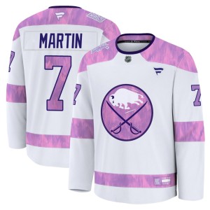 Rick Martin Youth Fanatics Buffalo Sabres Premium White 2024 Hockey Fights Cancer Practice Jersey