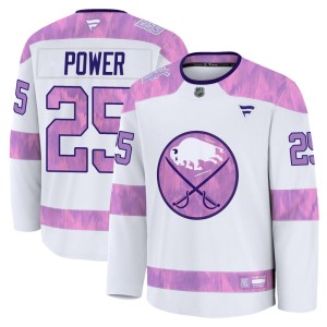 Owen Power Youth Fanatics Buffalo Sabres Premium White 2024 Hockey Fights Cancer Practice Jersey