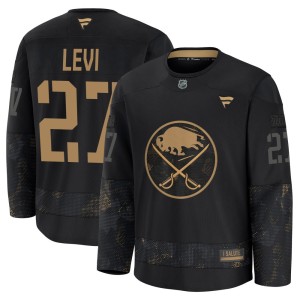 Devon Levi Men's Fanatics Buffalo Sabres Premium Black 2024 Military Appreciation Practice Jersey