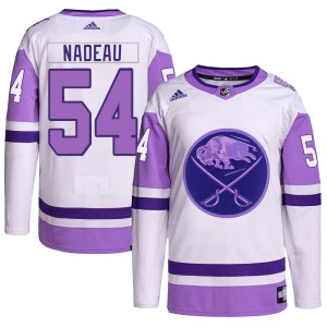 Olivier Nadeau Youth Adidas Buffalo Sabres Authentic White/Purple Hockey Fights Cancer Primegreen Jersey