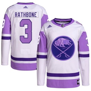 Jack Rathbone Youth Adidas Buffalo Sabres Authentic White/Purple Hockey Fights Cancer Primegreen Jersey