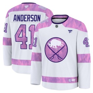 Craig Anderson Men's Fanatics Buffalo Sabres Premium White 2024 Hockey Fights Cancer Practice Jersey