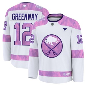 Jordan Greenway Men's Fanatics Buffalo Sabres Premium White 2024 Hockey Fights Cancer Practice Jersey