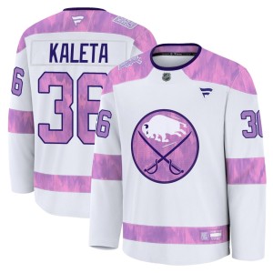 Patrick Kaleta Men's Fanatics Buffalo Sabres Premium White 2024 Hockey Fights Cancer Practice Jersey