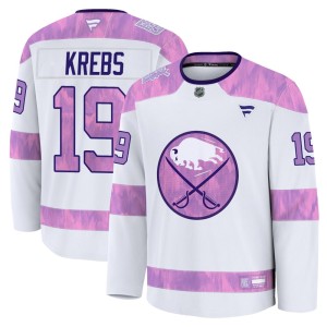 Peyton Krebs Men's Fanatics Buffalo Sabres Premium White 2024 Hockey Fights Cancer Practice Jersey