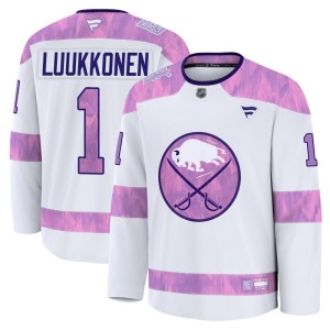 Ukko-Pekka Luukkonen Men's Fanatics Buffalo Sabres Premium White 2024 Hockey Fights Cancer Practice Jersey