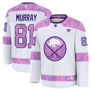 Brett Murray Men's Fanatics Buffalo Sabres Premium White 2024 Hockey Fights Cancer Practice Jersey