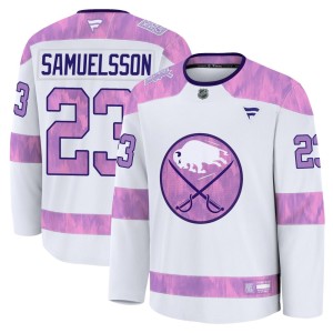 Mattias Samuelsson Men's Fanatics Buffalo Sabres Premium White 2024 Hockey Fights Cancer Practice Jersey