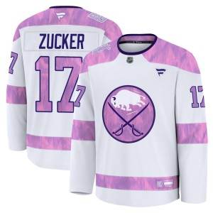 Jason Zucker Men's Fanatics Buffalo Sabres Premium White 2024 Hockey Fights Cancer Practice Jersey