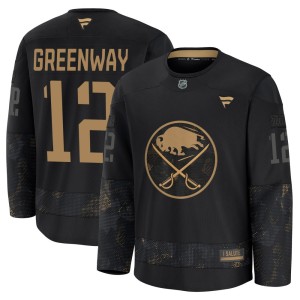 Jordan Greenway Youth Fanatics Buffalo Sabres Premium Green Black 2024 Military Appreciation Practice Jersey
