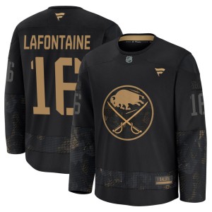 Pat Lafontaine Youth Fanatics Buffalo Sabres Premium Black 2024 Military Appreciation Practice Jersey