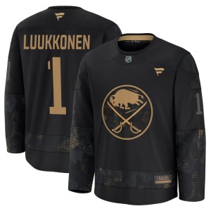 Ukko-Pekka Luukkonen Youth Fanatics Buffalo Sabres Premium Black 2024 Military Appreciation Practice Jersey