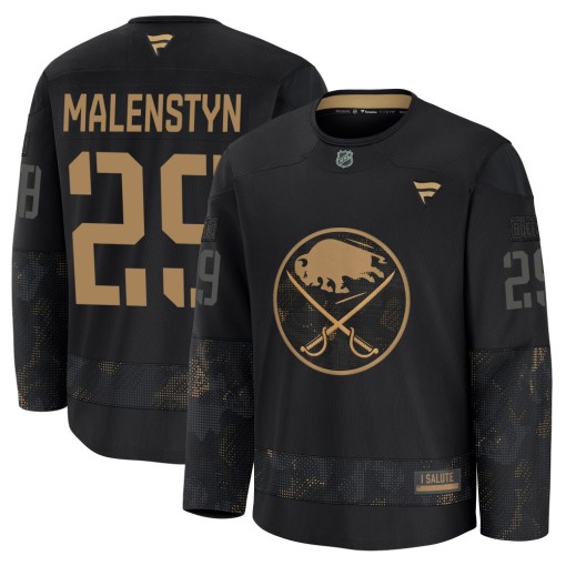 Beck Malenstyn Youth Fanatics Buffalo Sabres Premium Black 2024 Military Appreciation Practice Jersey